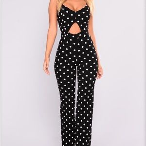 Black with white polka dot jumpsuit